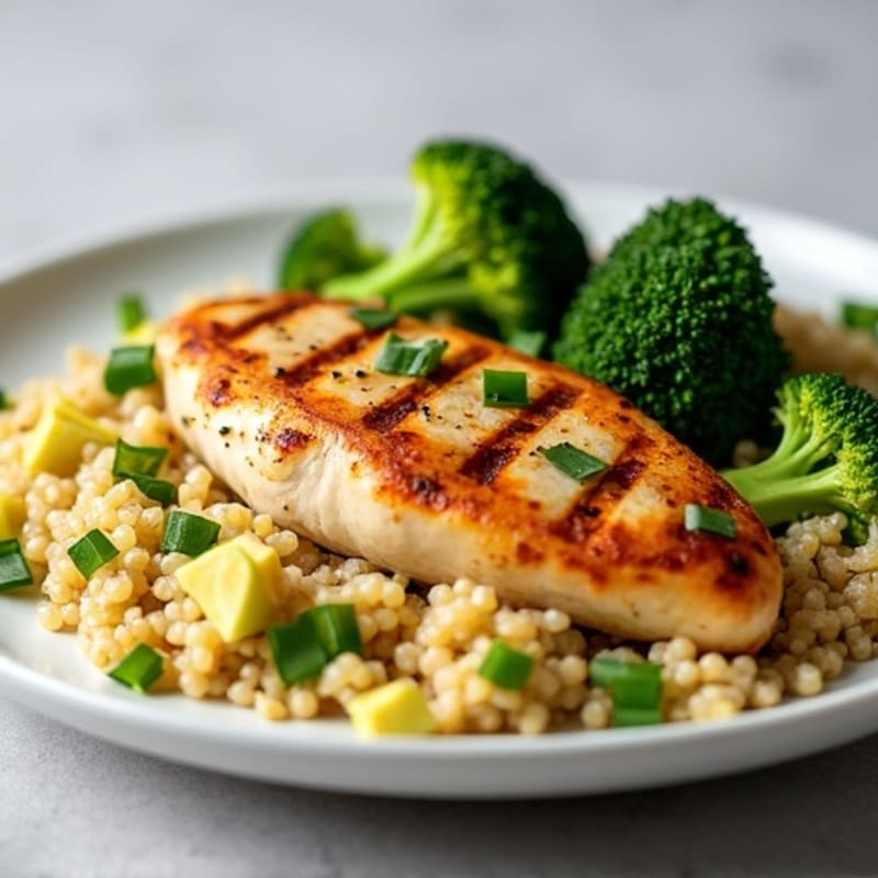 Grilled Chicken Breast with Quinoa and Roasted Broccoli