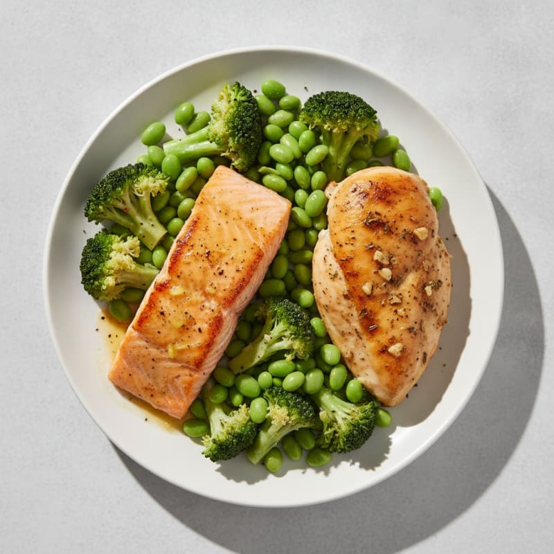 Pan-Seared Salmon and Herb-Roasted Chicken Power Plate