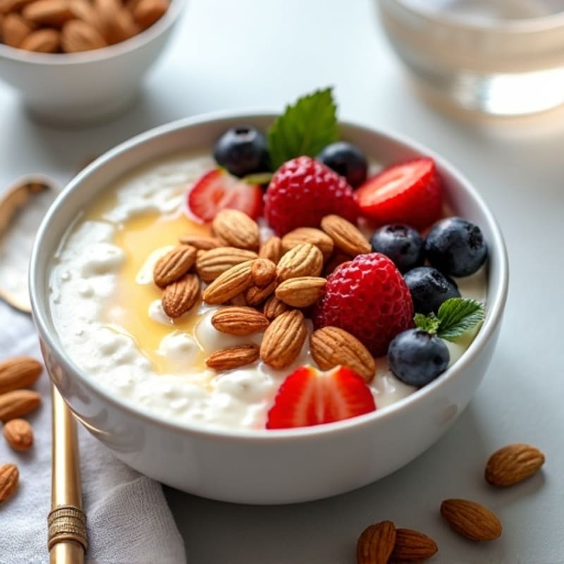 Honey Vanilla Skyr Bowl with Fresh Berries and Toasted Almonds