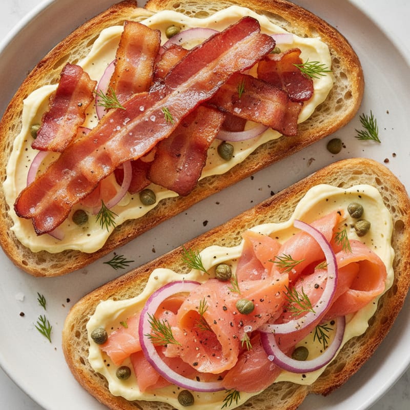 Smoked Salmon and Bacon Tartines
