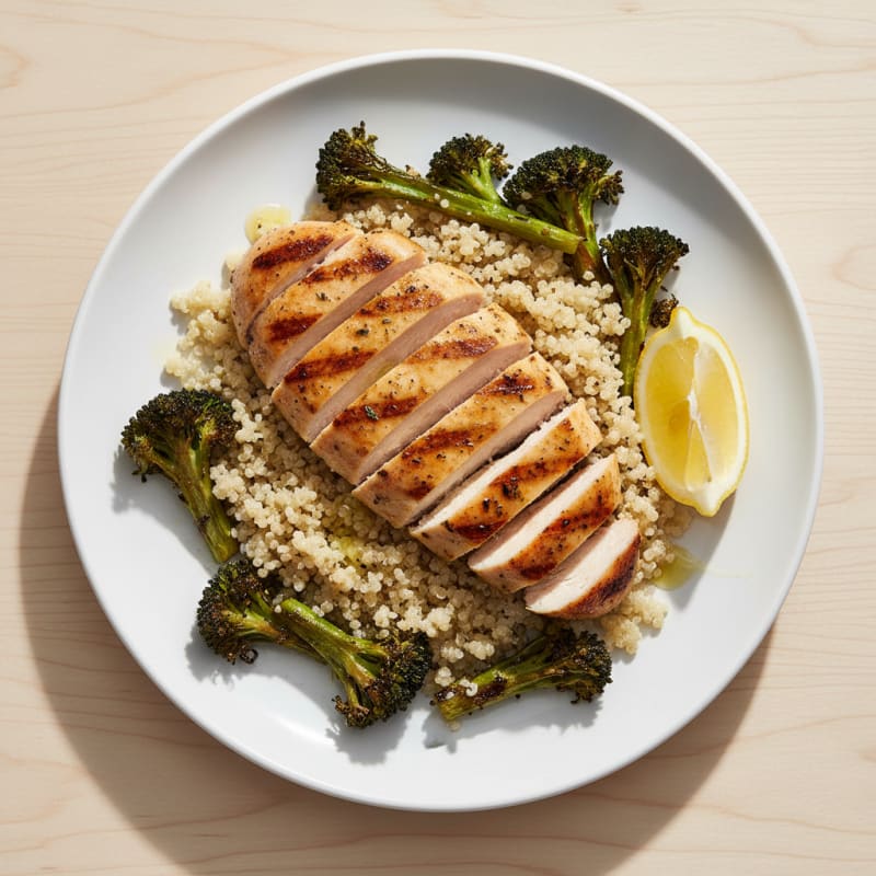 Grilled Chicken Breast with Quinoa and Roasted Broccoli