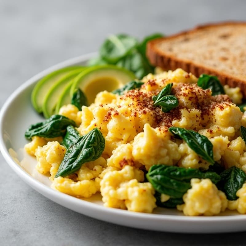 Egg White Spinach Scramble with Turkey Sausage