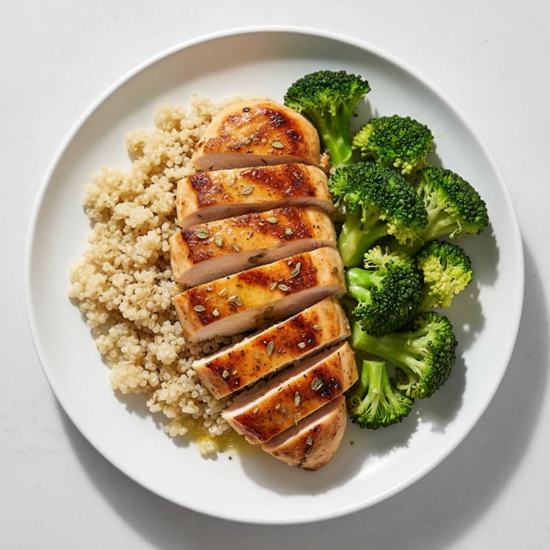 Grilled Chicken Breast with Quinoa and Steamed Broccoli