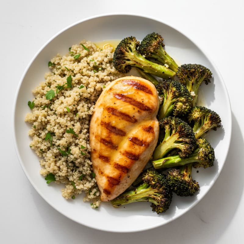 Grilled Chicken Breast with Roasted Broccoli and Quinoa