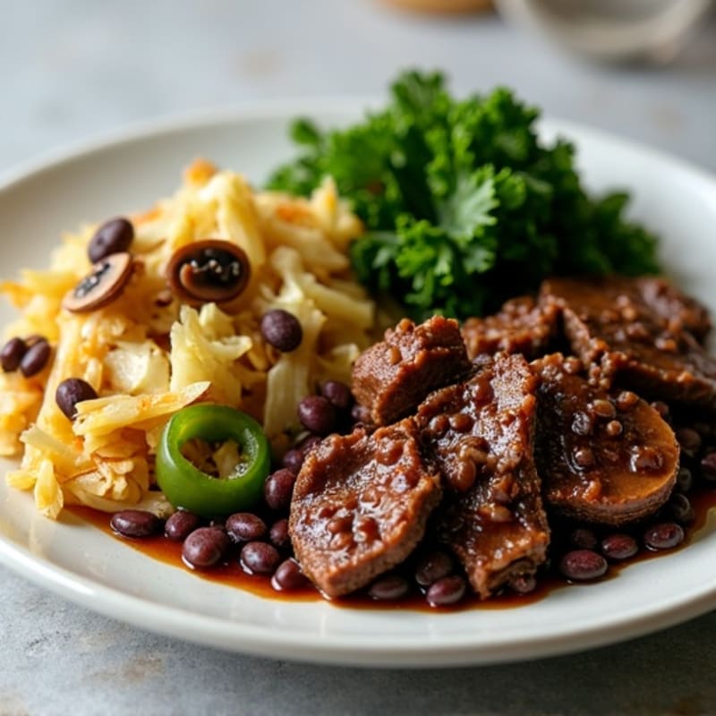 Slow-Cooked Beef Brisket with Roasted Cabbage and Green Peppers
