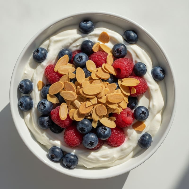 Greek Yogurt Protein Parfait with Mixed Berries and Almonds