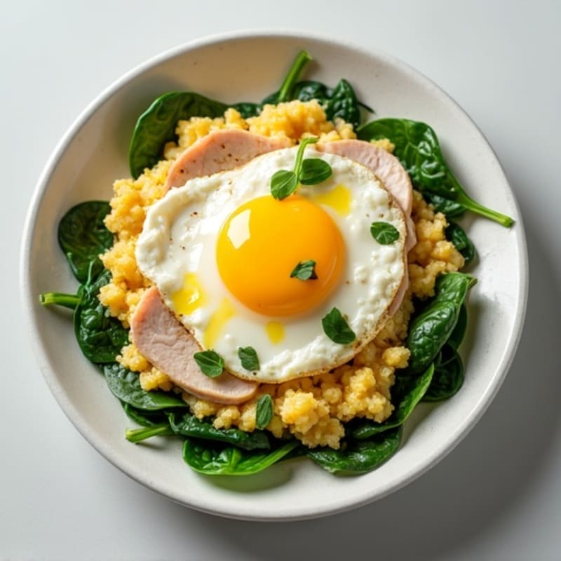 Egg White and Spinach Scramble with Cottage Cheese and Sliced Turkey