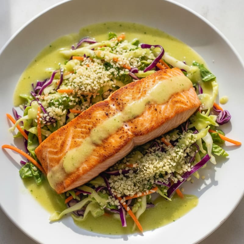 Seared Salmon with Crunchy Cabbage Slaw