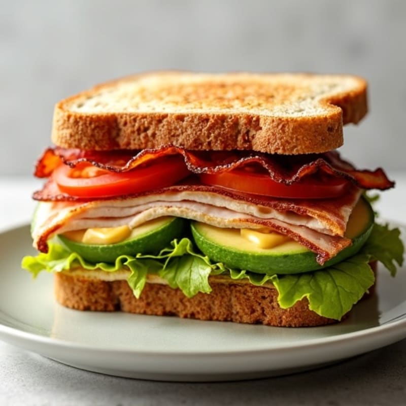 Fresh Turkey Club with Crispy Bacon on Whole Grain Bread