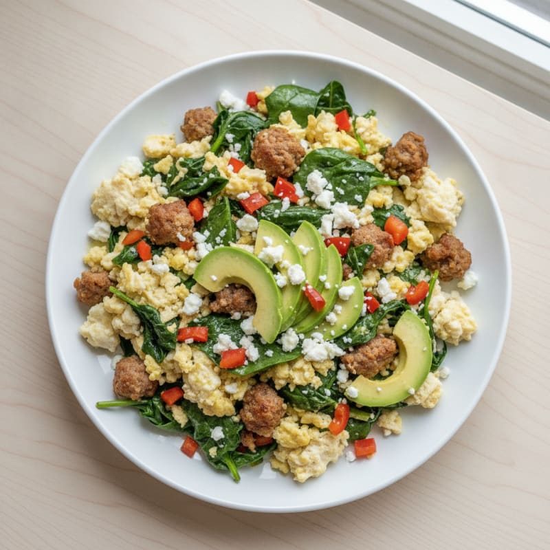Egg White and Turkey Sausage Scramble with Spinach