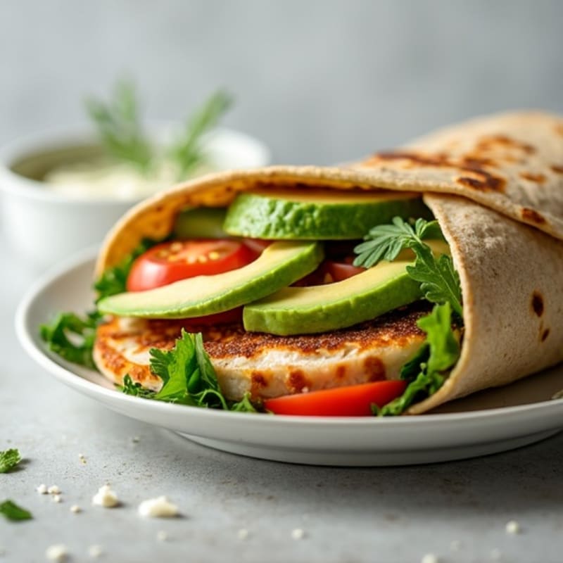 Lean Turkey and Creamy Avocado Whole Wheat Wrap with Crisp Greens