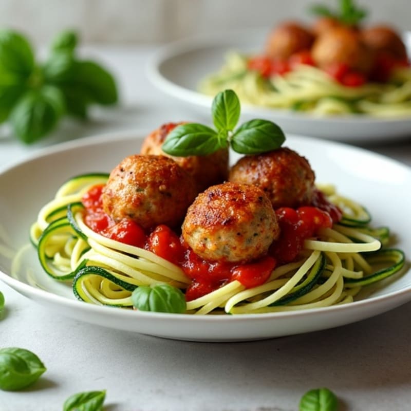 Crispy Baked Turkey Meatballs with Zucchini Noodles and Fresh Basil Tomato Sauce