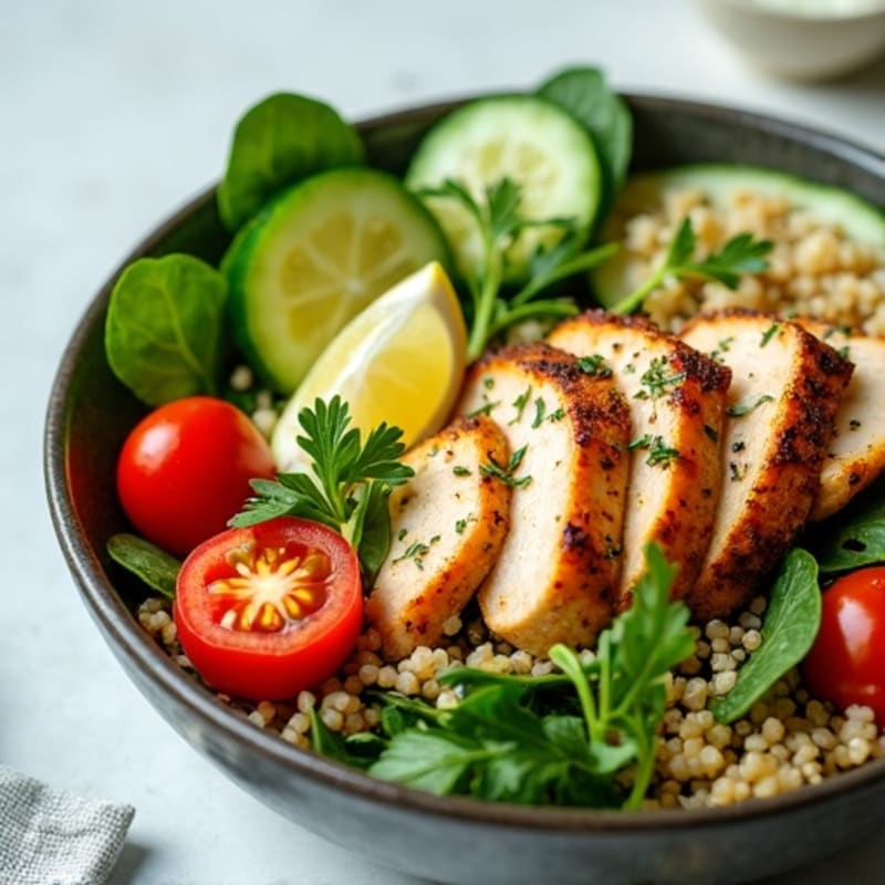 Lean Lemon-Herb Chicken Power Bowl with Crisp Greens and Quinoa