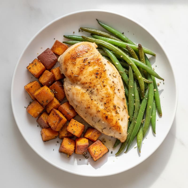 Herb-Roasted Chicken with Sweet Potatoes and Green Beans