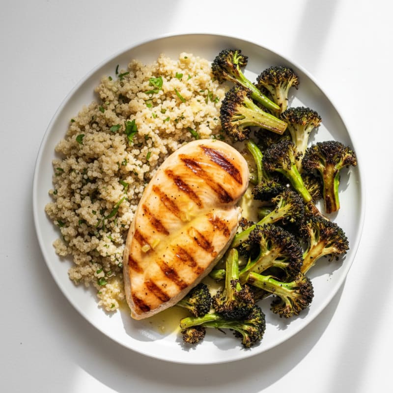 Grilled Chicken Breast with Roasted Broccoli and Quinoa