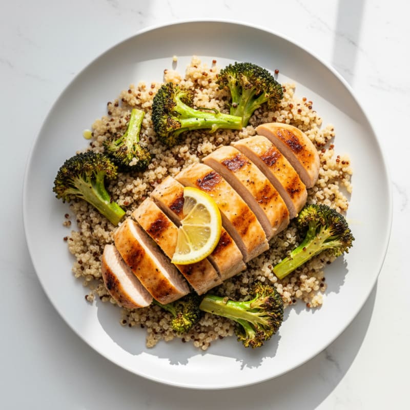 Grilled Chicken Breast with Quinoa and Roasted Broccoli