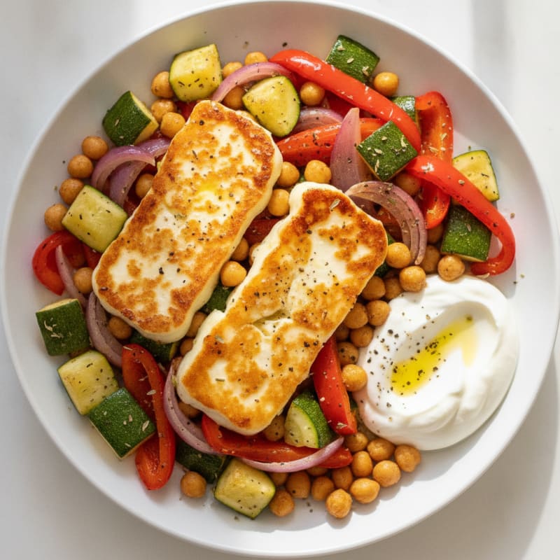 Pan-Seared Halloumi with Roasted Vegetables