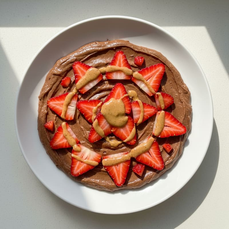 Silky Chocolate Protein Pudding with Sliced Strawberries