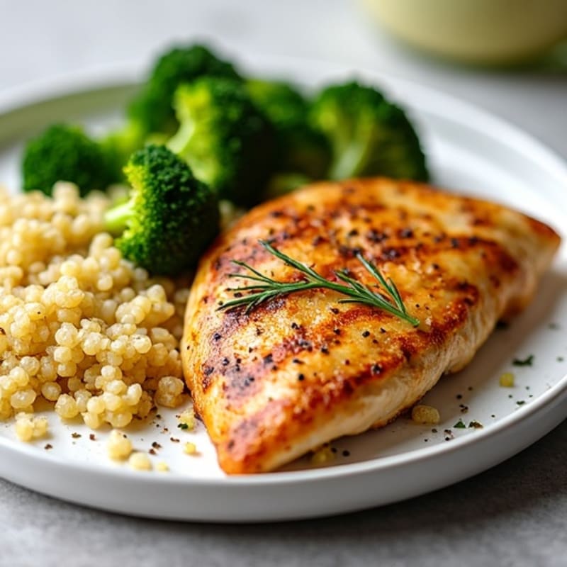 Grilled Chicken Breast with Quinoa and Roasted Broccoli