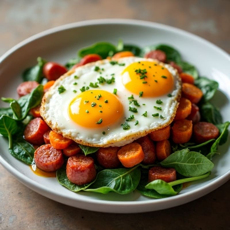 Sweet Potato Hash with Crispy Eggs and Sautéed Greens