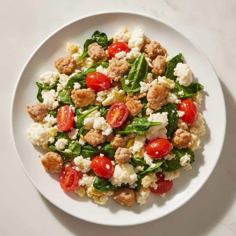 Egg White and Turkey Sausage Scramble with Spinach and Tomatoes