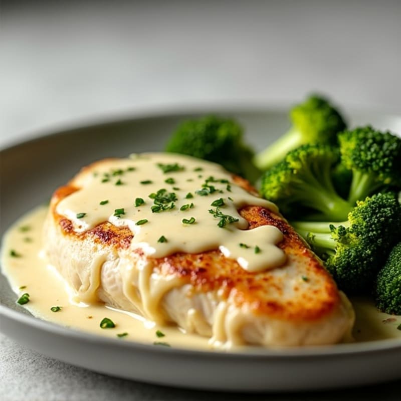 Creamy Garlic Parmesan Chicken with Roasted Broccoli