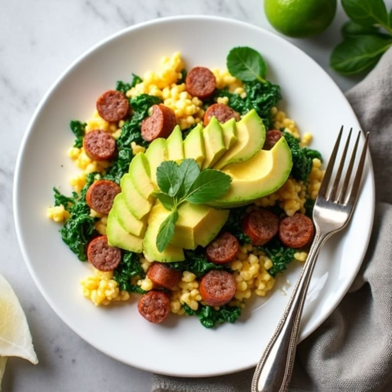 Egg White Spinach Scramble with Turkey Sausage