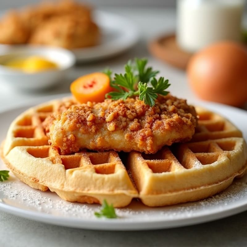 Golden Crispy Baked Chicken with Fluffy Protein Waffles