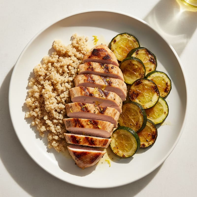 Grilled Turkey Breast with Roasted Zucchini and Quinoa