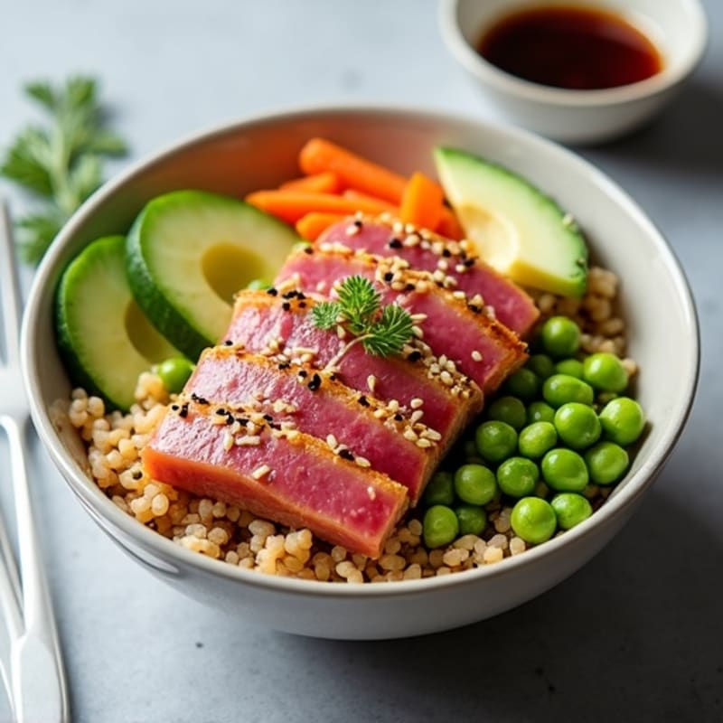 Sesame-Crusted Tuna Rice Bowl with Fresh Vegetables