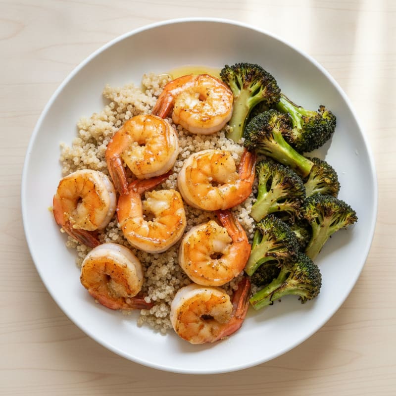 Grilled Lemon-Garlic Shrimp with Quinoa and Roasted Broccoli