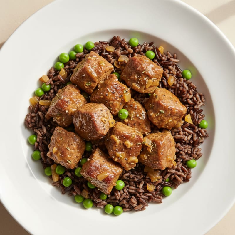 Braised Goat with Wild Rice and Peas