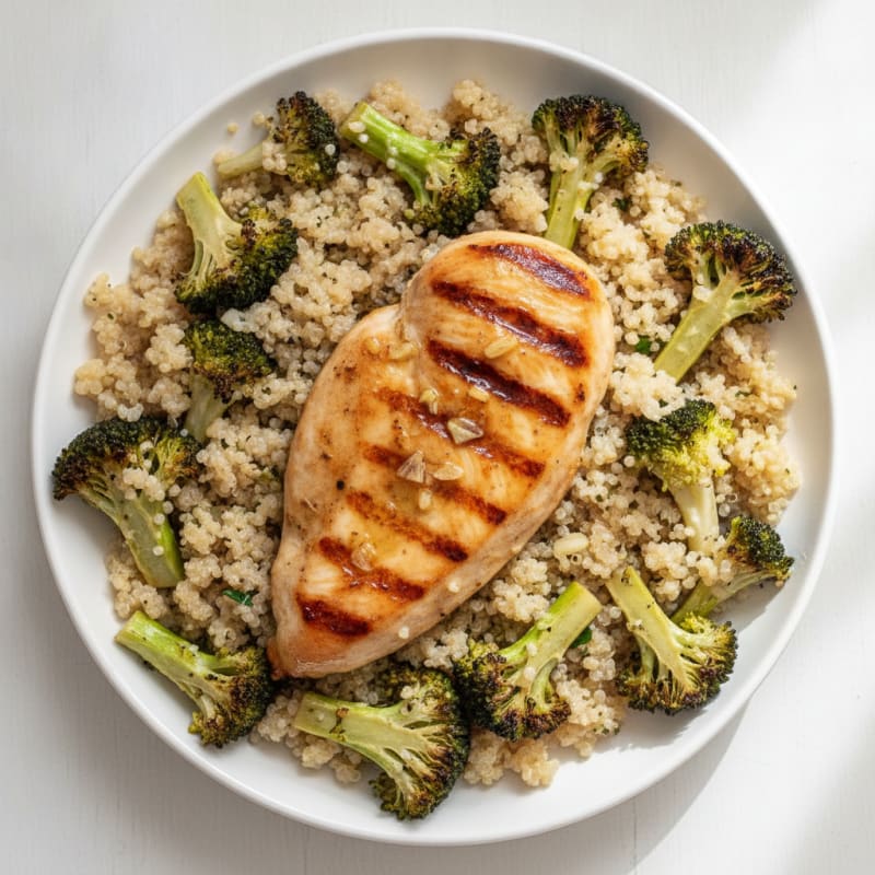 Grilled Chicken Breast with Roasted Broccoli and Quinoa