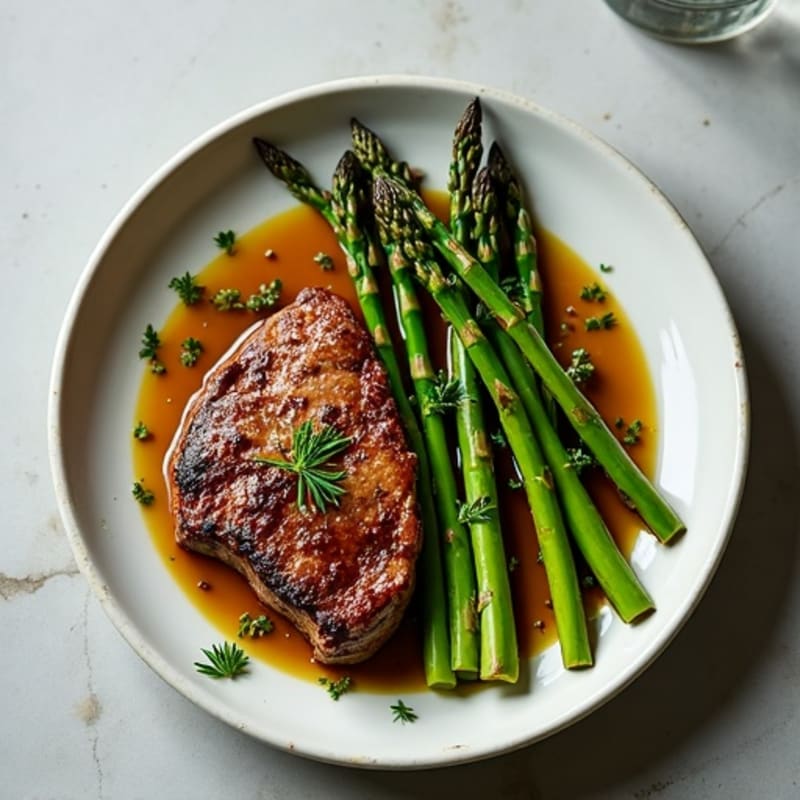 Garlic Herb Pan-Seared Steak with Crispy Roasted Asparagus