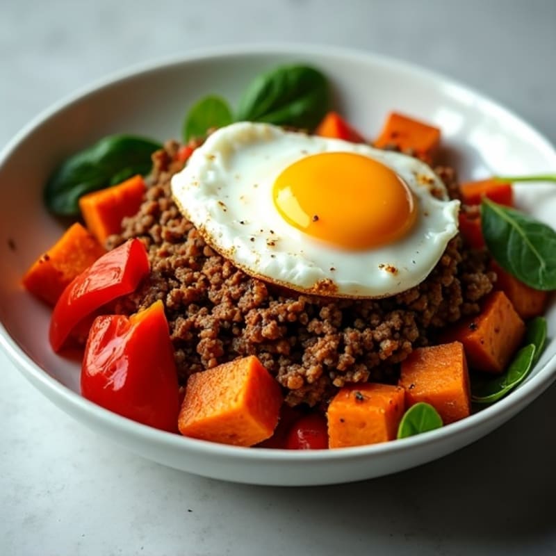 Spiced Ground Beef and Sweet Potato Hash Bowl