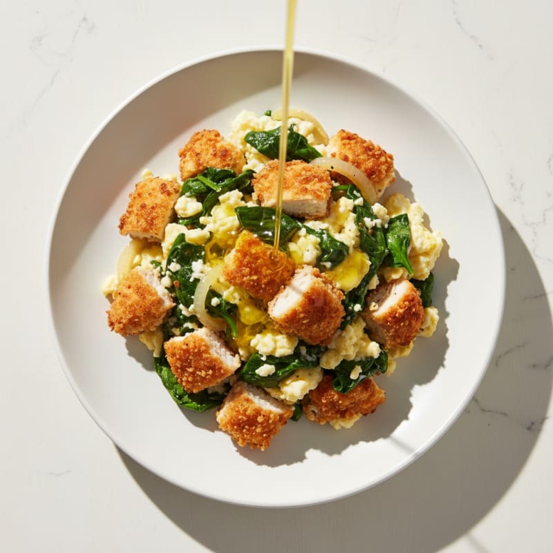 Crispy Chicken Egg White Scramble with Spinach