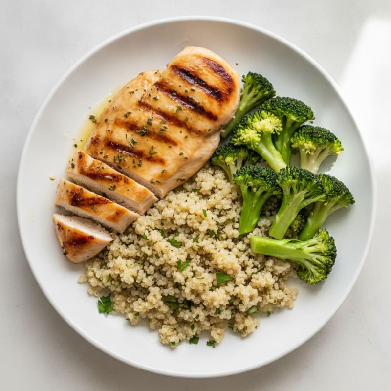Grilled Chicken Breast with Quinoa and Steamed Broccoli