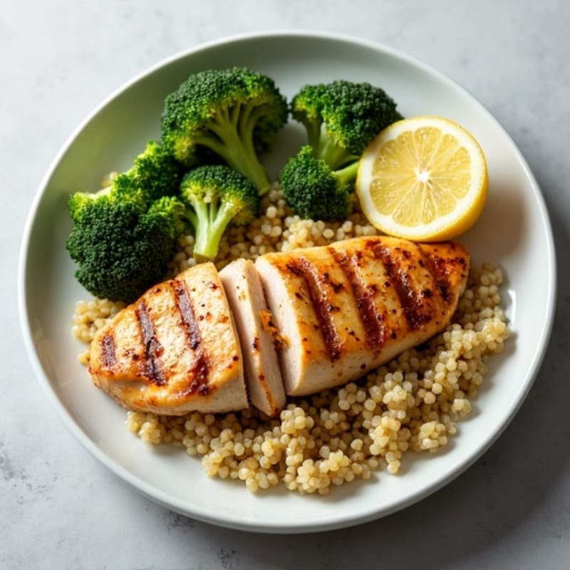 Grilled Chicken Breast with Quinoa and Roasted Broccoli