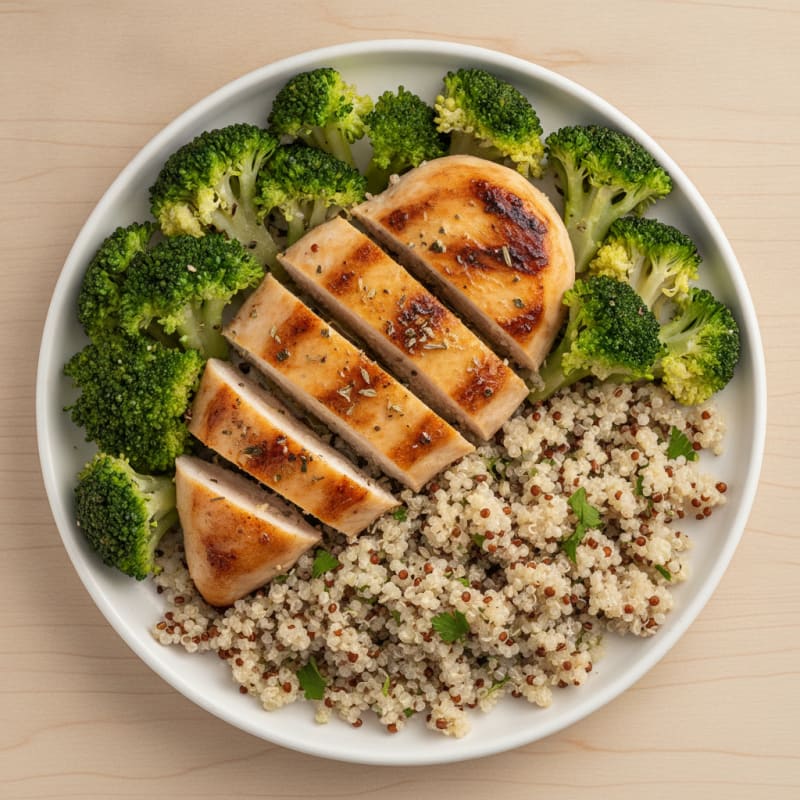 Grilled Chicken Breast with Quinoa and Steamed Broccoli