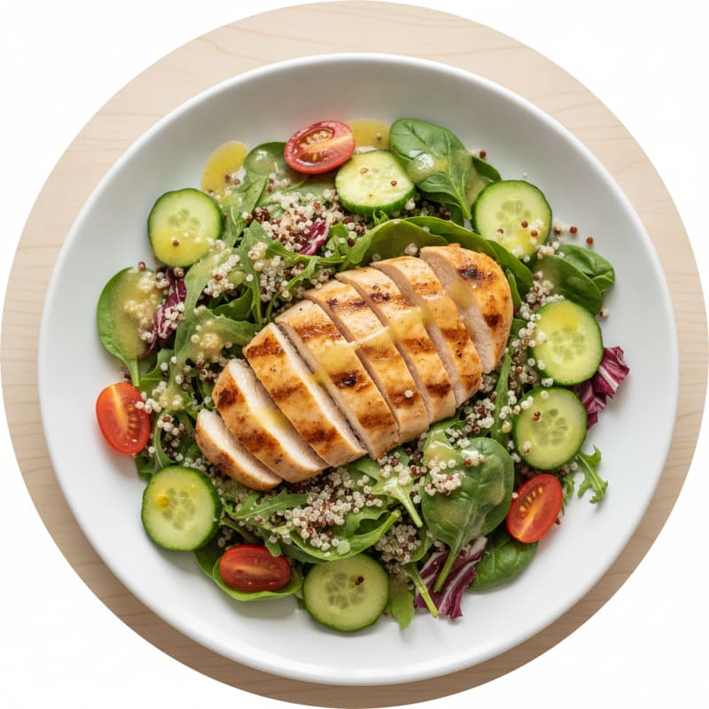 Grilled Chicken and Quinoa Salad with Mixed Greens and Lemon Vinaigrette