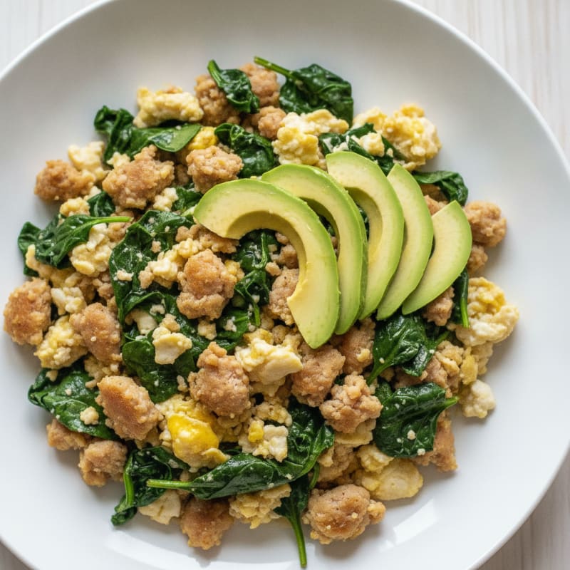 Egg White and Turkey Sausage Scramble with Spinach