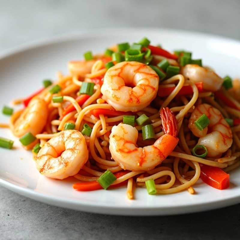 Shrimp and Rice Noodle Stir-Fry with Crunchy Peanuts and Tangy Sauce