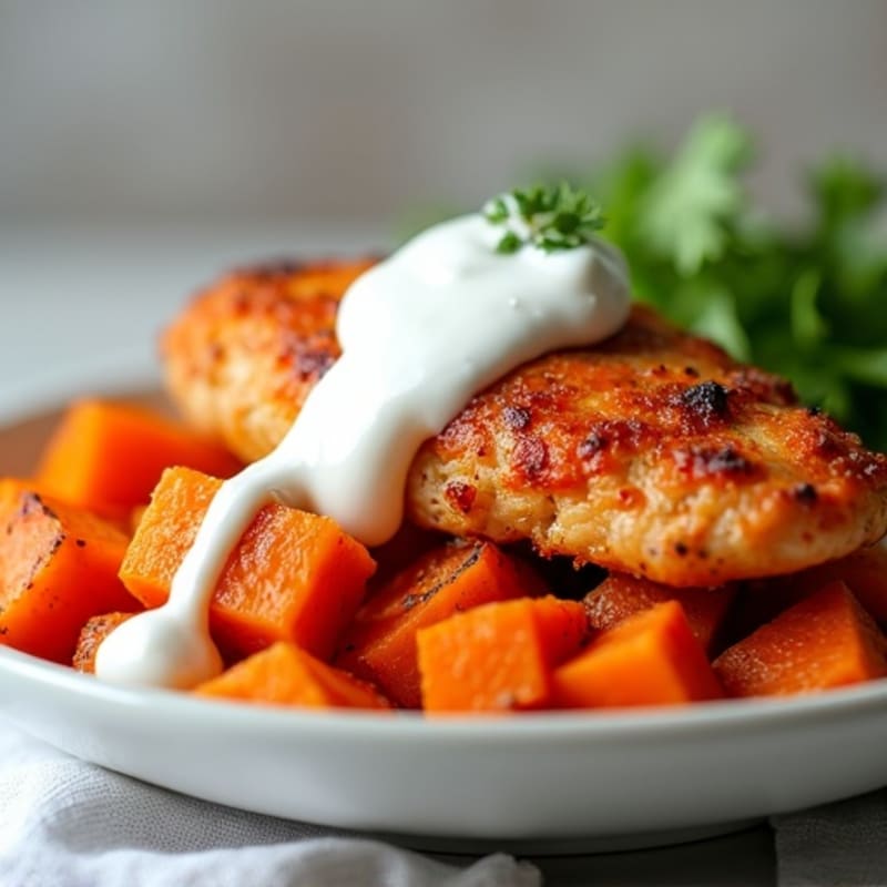 Roasted Sweet Potato with Creamy Buffalo Chicken