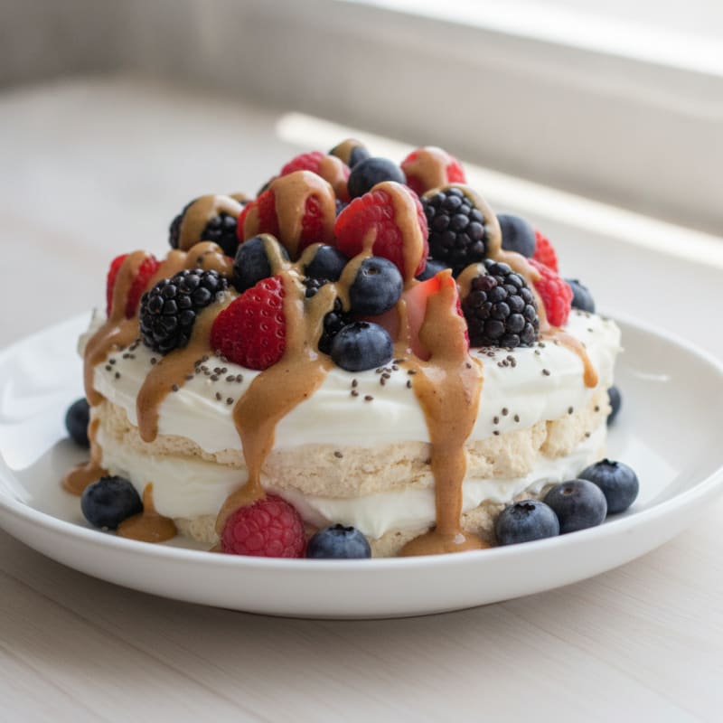 Greek Yogurt Protein Parfait with Almond Butter and Mixed Berries