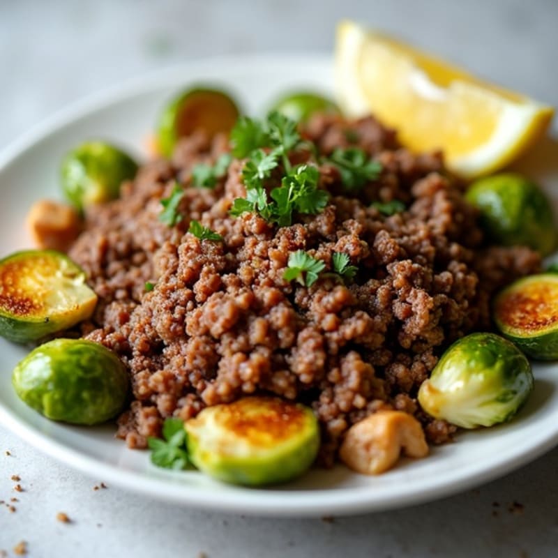 Lean Ground Beef and Crispy Roasted Brussels Sprouts