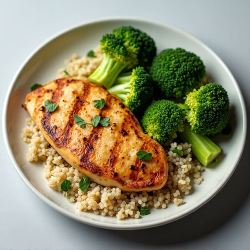 Grilled Chicken Breast with Quinoa and Roasted Broccoli