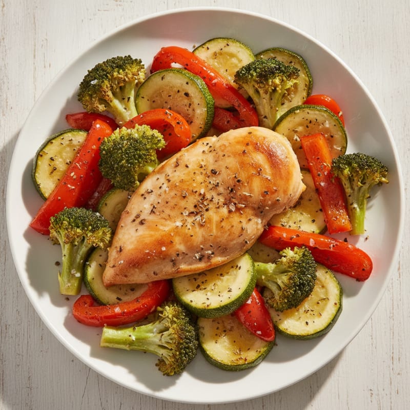 Herb-Roasted Chicken, Zucchini, Broccoli, and Peppers