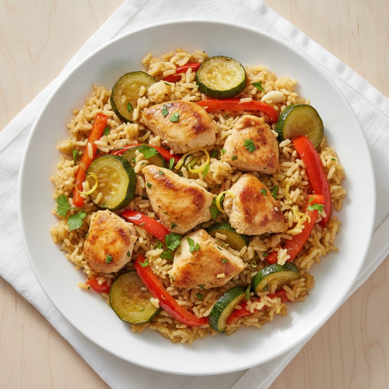 Lemon Herb Rice Pilaf with Roasted Vegetables and Chicken