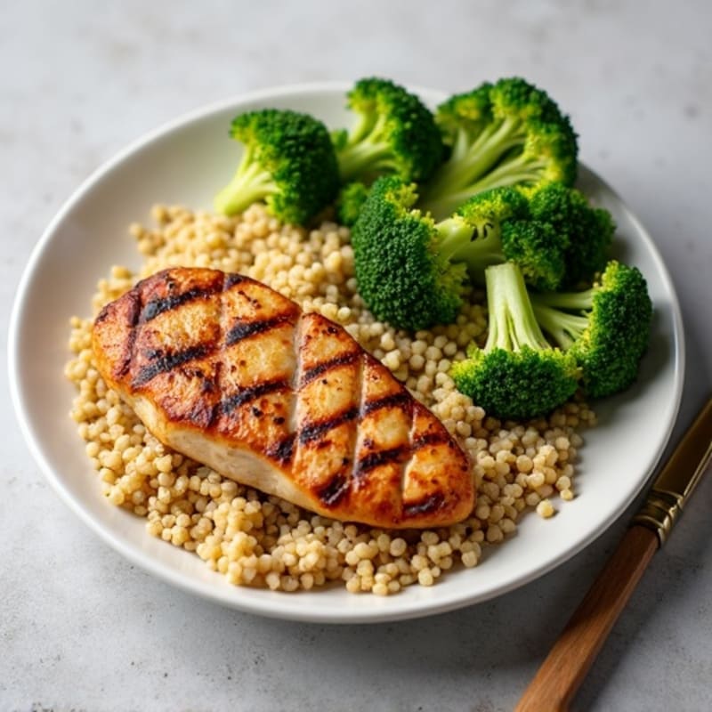 Grilled Chicken Breast with Quinoa and Roasted Broccoli