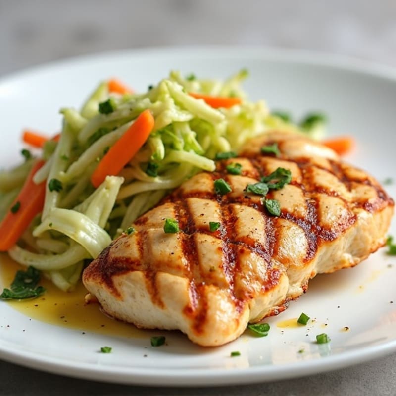 Grilled Chicken Breast with Crunchy Cabbage Slaw and Lemon Vinaigrette